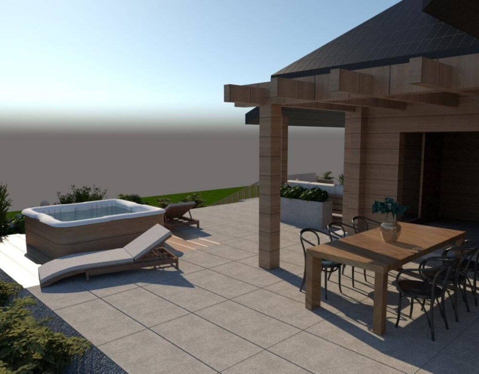 jacuzzi wymiary, jacuzzi na taras - wizualizacja