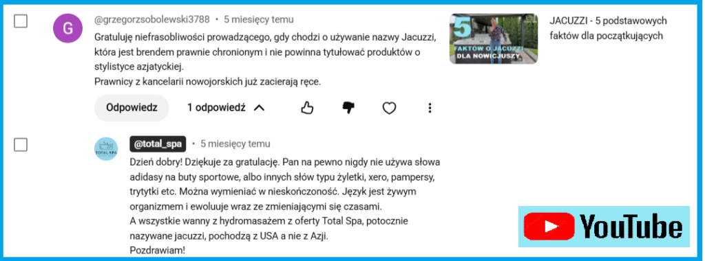 komentarz widza na kanale Total Spa - największej bazie wiedzy w Polsce o jacuzzi